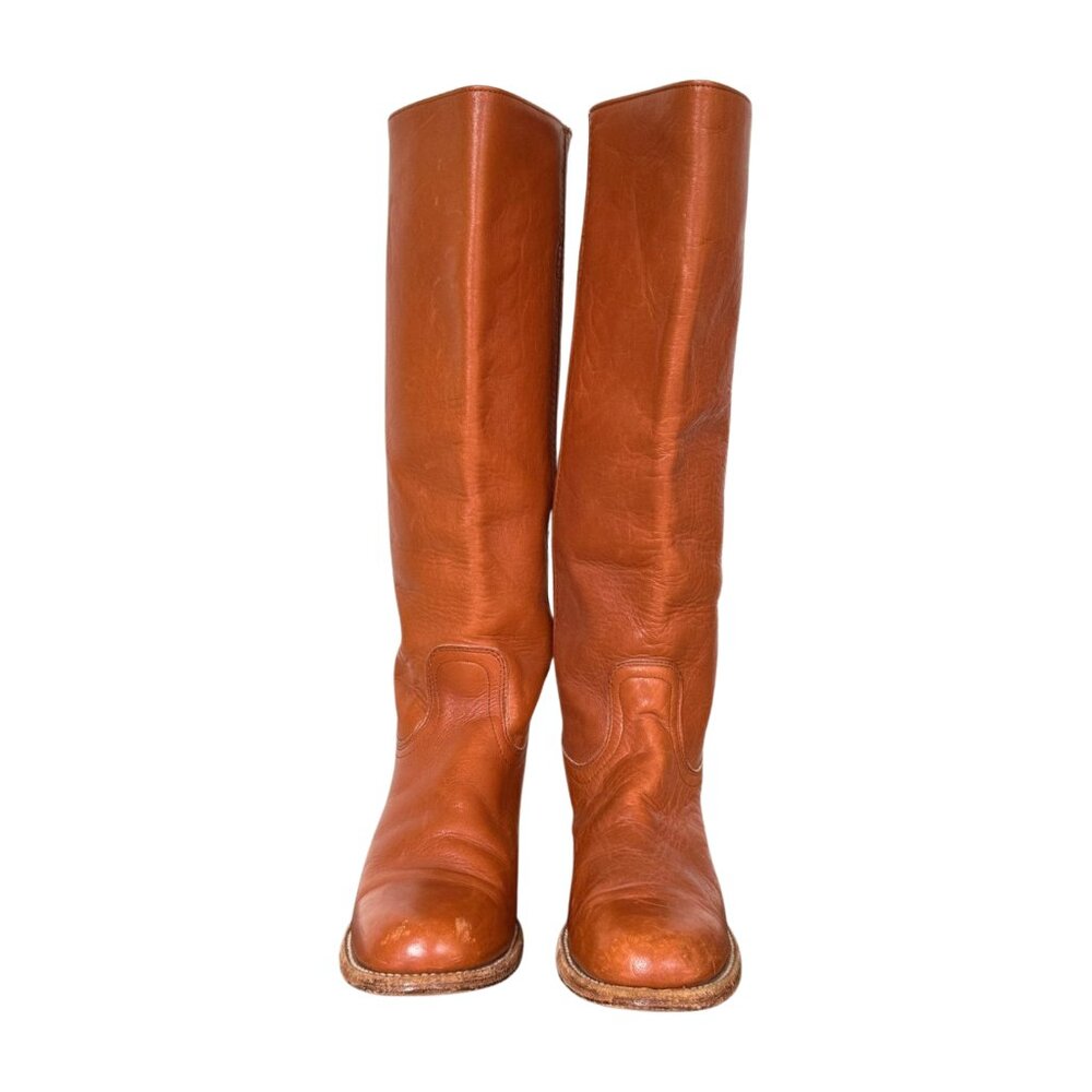 Vintage FRYE Tall Boots Made in USA Leather Riding Campus Boots Brown 8.5 B - Picture 3 of 7